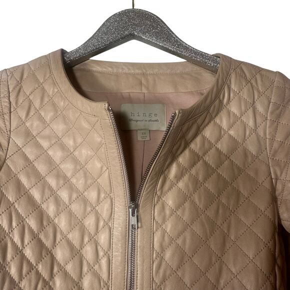 Hinge Quilted Leather Zip Up Jacket Nude/Pink - Picture 5 of 7